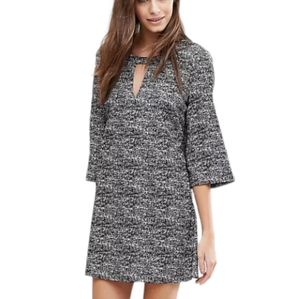 BCBGeneration White & Black Print A-Line Dress Cutout Neck 3/4 Sleeve Size M